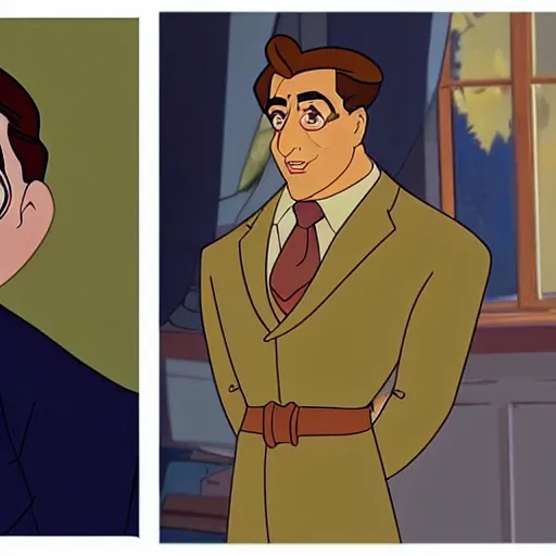 Image similar to steve carell in anastasia, don bluth animation, film still