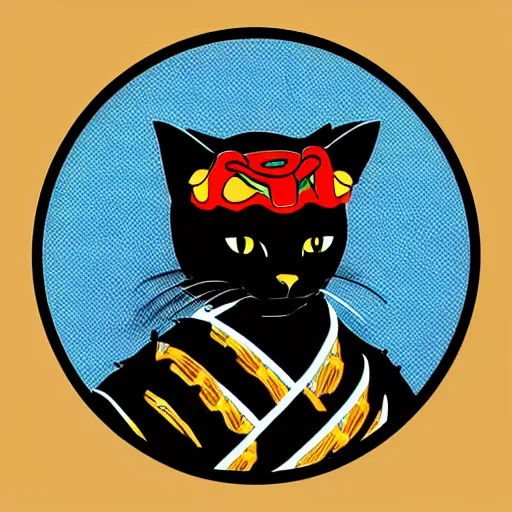 Prompt: Samurai black cat sticker