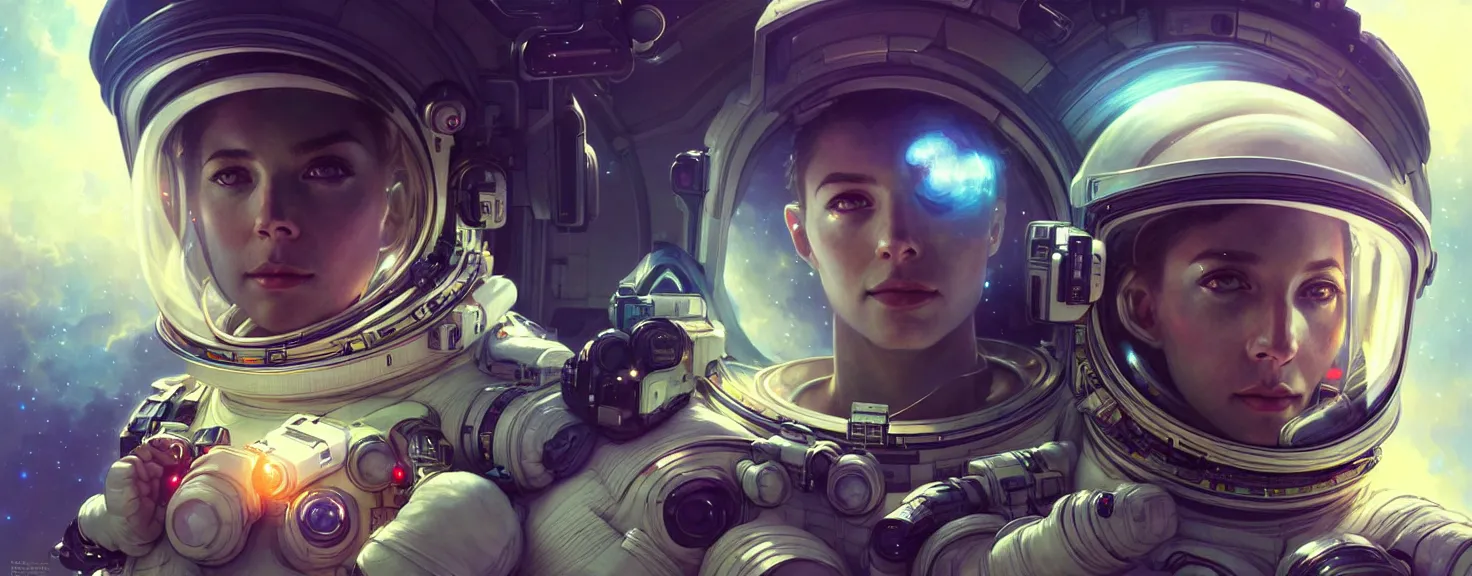 Image similar to Spaceman futuristic portrait in a hyperdetailed space capsule with high-tech controls, screens showing space images, highly detailed, digital painting, artstation, beautiful detailed intricate insanely detailed octane render, concept art, smooth, sharp focus, illustration, art by artgerm and greg rutkowski and alphonse mucha