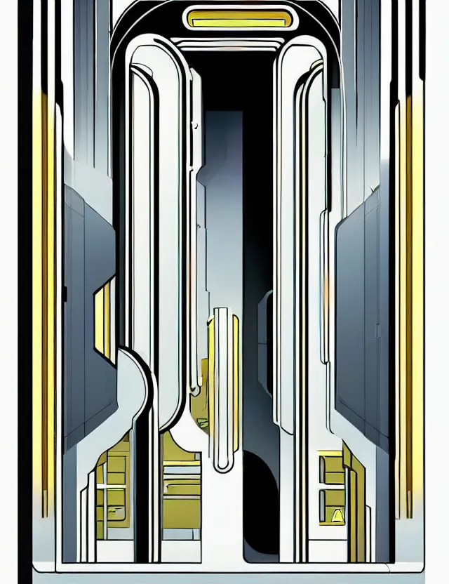 Prompt: hyperrealistic sci - fi double door in art deco style by jordan grimer, darek zabroski