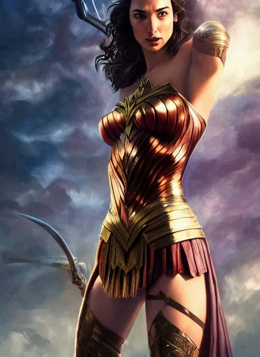 Prompt: Gal Gadot as Hell Lord, full body shot, epic, fantasy, intricate, elegant, volumetric lighting, highly detailed, digital painting, 4k, HDR, concept art, smooth, sharp focus, illustration, art by artgerm and alex ross and alphonse mucha and Adam Hughes