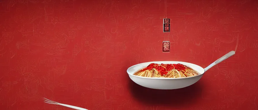 Image similar to a beautiful simple 4 k hd red wall paper illustration of roasted string hotpot, red wallpaper design, simple style, gourmet style, commercial kebab hotpot wallpaper display, wall painting, from china, with merchant logo, simple structure, surrealistic, chinese style, victo ngai, james jean, denoise, deblurring