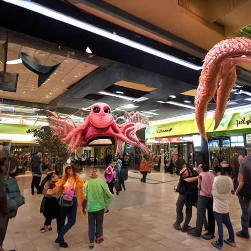 Image similar to extraterrestrial food court at mall on another planet, Jim Henson creature shop, highly detailed