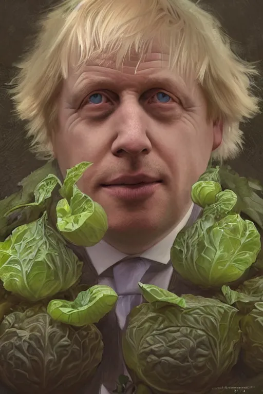 Prompt: boris johnson as garden bed for cabbage, realistic portrait, symmetrical, highly detailed, digital painting, artstation, concept art, smooth, sharp focus, illustration, cinematic lighting, art by artgerm and greg rutkowski and alphonse mucha