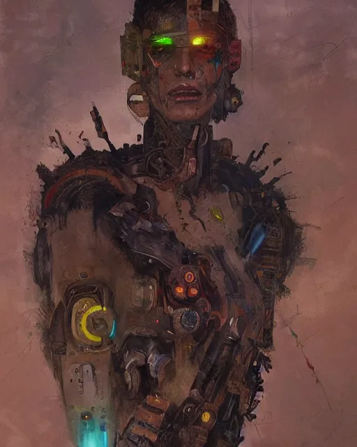 Image similar to portrait of a cyborg shaman by greg rutkowski in the style of egon schiele