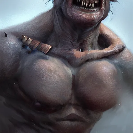 Image similar to a orc, hyper realistic, digital painting, photorealistic, in the style of greg rutkowski, detailed face