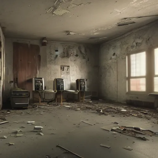 Prompt: An abandoned room with old computers. This place is really scary. Unreal engine octane render hyper realistic