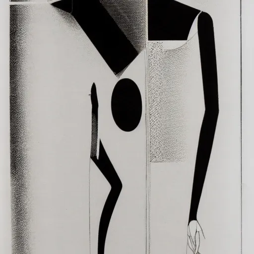 Image similar to fashion design, white background, black and white, woodcut, beardsley, aubrey, crepax, guido, moholy - nagy, laszlo, bauhaus, walter gropius, josef albers, oskar schlemmer