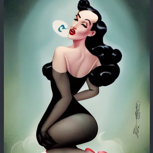 Prompt: a pinup illustration of dita von teese in the style of anna dittmann and in the style of alex ross.