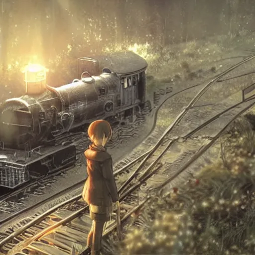 Image similar to the last train , Artwork by Akihiko Yoshida, cinematic composition