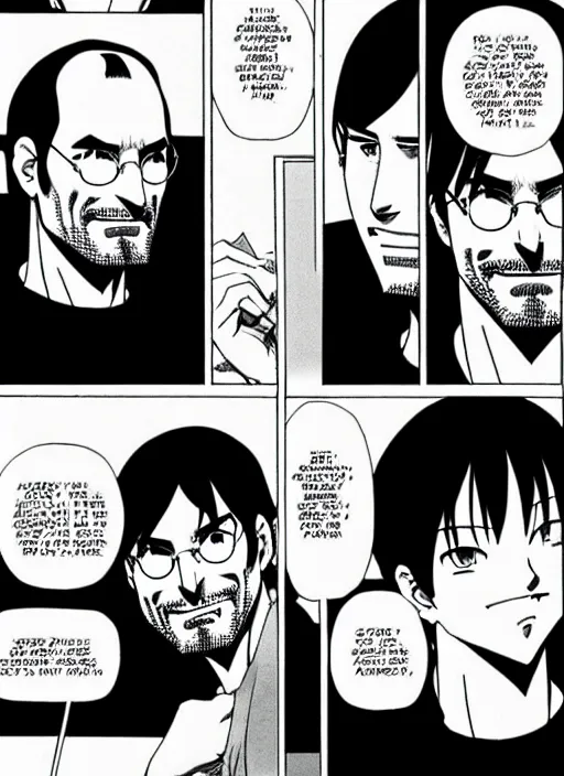 Image similar to steve jobs manga, final page, by katsuhiro otomo and hiroya oku and makoto yukimura