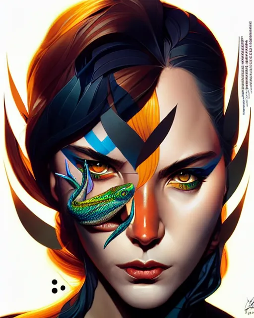 Prompt: artgerm, joshua middleton and sandra chevrier comic cover art, headshot male lizardfolk, symmetrical eyes, scales, beautiful, rim lighting, vivid colors