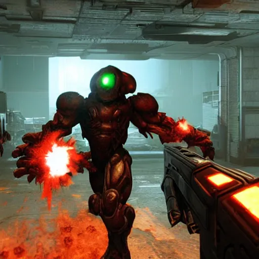 Prompt: DOOM game Cyberdemon in a call of duty style game