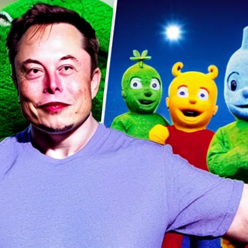 Image similar to elon musk with teletubbies, playing chess