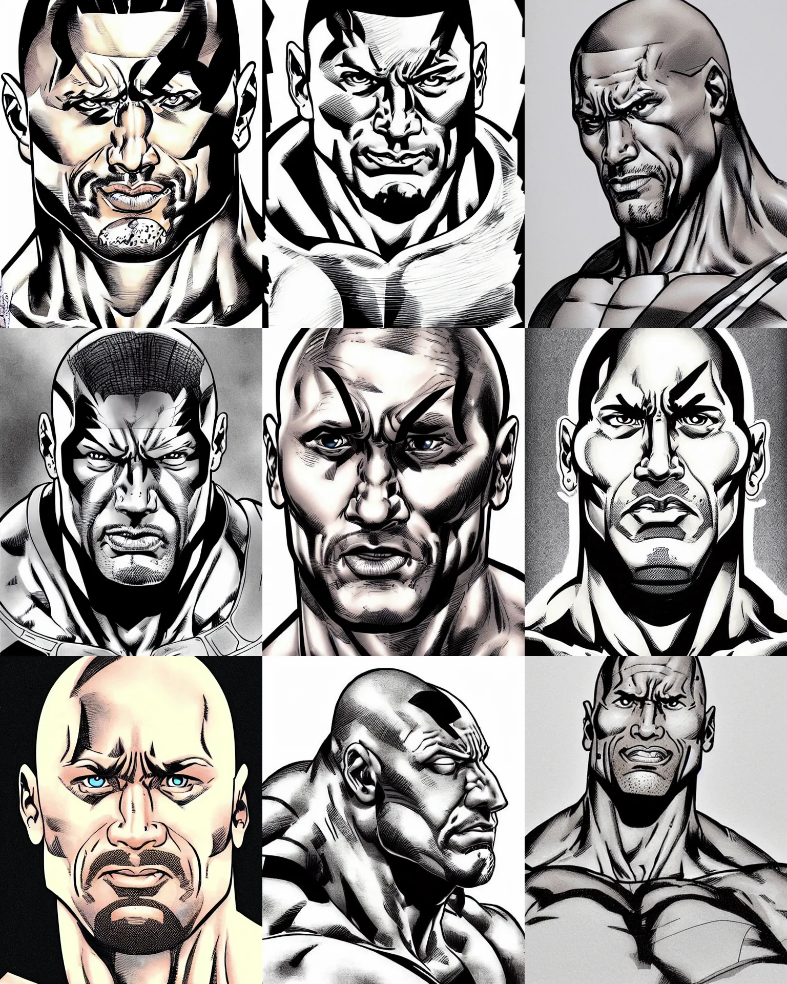 Image similar to dwayne johnson!!!jim lee!!! flat ink sketch by jim lee face close up headshot in the style of jim lee, x-men superhero comic book character by jim lee