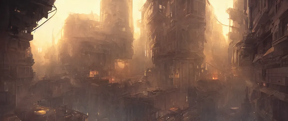 Image similar to german city, Berlin, concept art, digital painting, style of jordan grimmer, futuristic, volumetric lighting