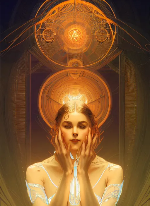 Image similar to symmetry!! water, glowing lights!! intricate elegant, highly detailed, digital painting, artstation, concept art, smooth, sharp focus, illustration, art by artgerm and greg rutkowski and alphonse mucha