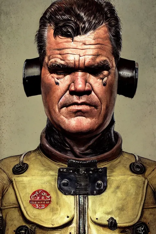 Prompt: upper body portrait of josh brolin as baron harkonnen, wearing old leather spacesuit, dystopian science fiction, dark, horror, illustration by norman rockwell, hans baluschek, artstation character art, john william waterhouse, concept art, greg rutkowski