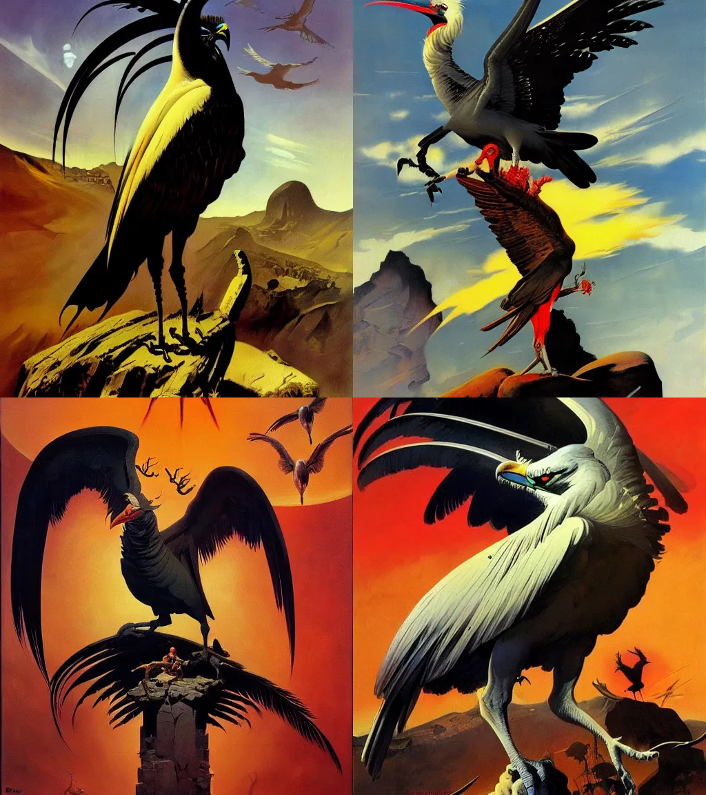 Prompt: the shrine of the secretarybird book cover by Frank Frazetta, trending on artstation, HD, detailed, cubism