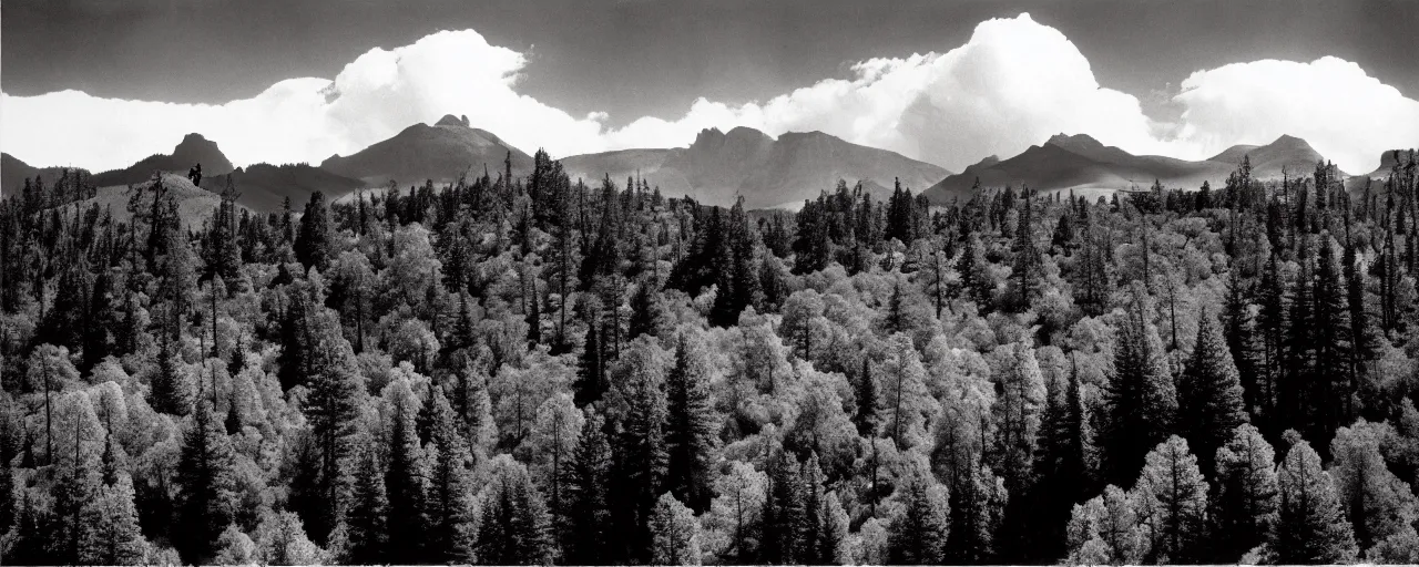 Image similar to the old american west, hills and forest, cloud shadow, vivid, photograph by ansel adams