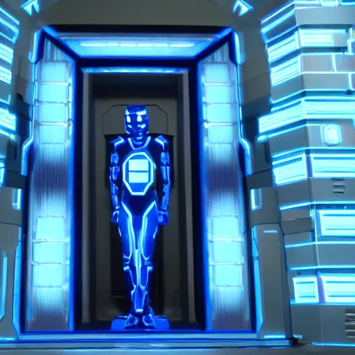 Image similar to a blue hexagonal door from the movie tron : legacy