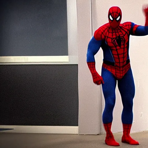 Prompt: dwayne johnson promo on ring wearing spiderman costumes
