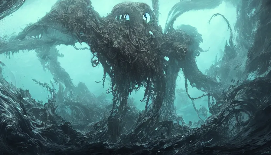 Image similar to Cthulu underwater, dramatic, hyperdetailed, artstation, cgsociety, 8k