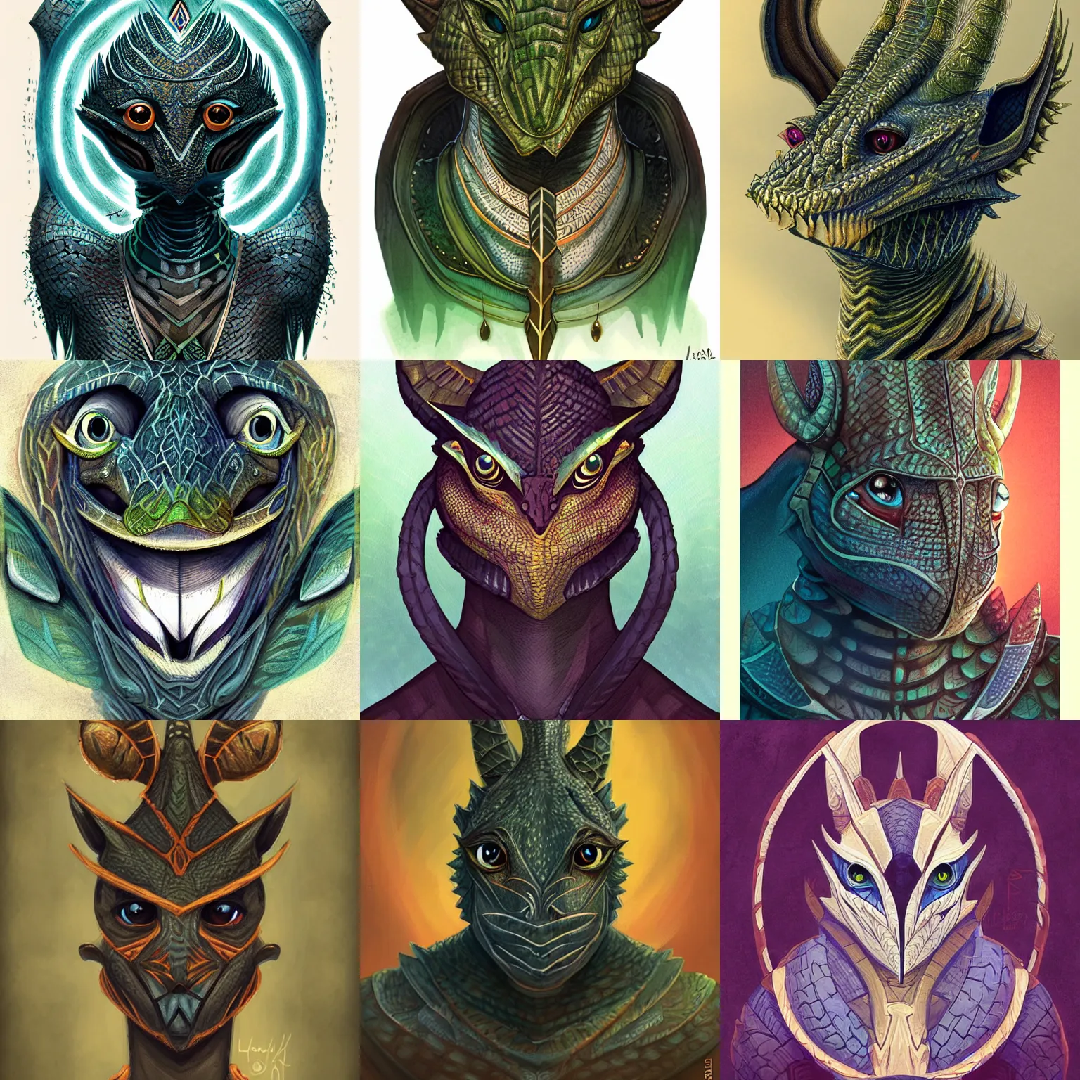 Prompt: african argonian! symmetrical portrait epic fantasy beautiful sentient creature illustration by loish