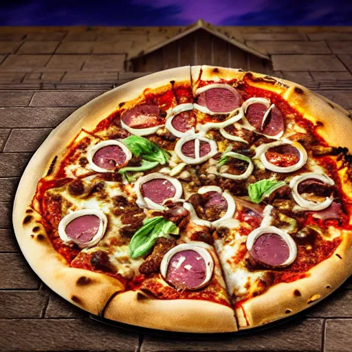 Image similar to gyro zeppelin pizza mozzarella, jojo bizzare adventure, realistic, hdr, clear image,