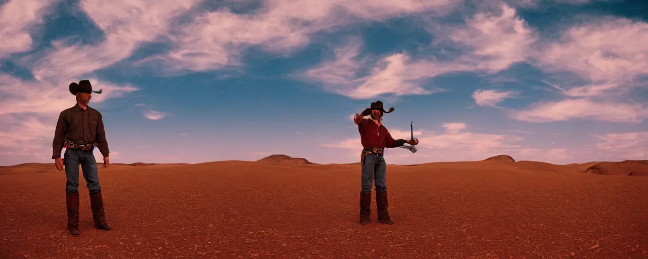 Image similar to cowboy gunslinger in a realistic candyland desert landscape, national geographic, canon 5 0 mm, cinematic lighting, photography, retro, film, kodachrome