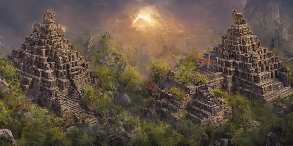 Prompt: An Aztec temple as Far Cry 4 concept art, spring season, beautiful, gorgeous buildings, concept art by Viktor Vasnetsov, concept art, ancient era, warm lighting, soft pastel by Ivan Shishkin, Dimitri Desiron and Antonio Lopez Garcia, hyperborea, high resolution, trending on artstation,