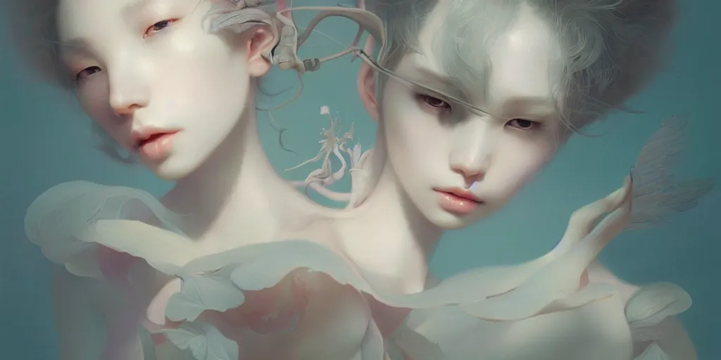 Image similar to breathtaking delicate detailed concept art painting creature, by hsiao - ron cheng, bizarre compositions, exquisite detail, pastel colors, 8 k