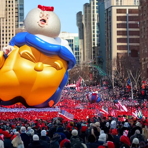 Prompt: big Donald Trump balloon at Macy's Thanksgiving Day parade, 4k