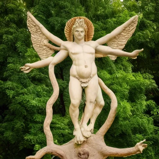 Image similar to high quality photo of cherubim protecting the tree of life in the garden of eden, award winning photography