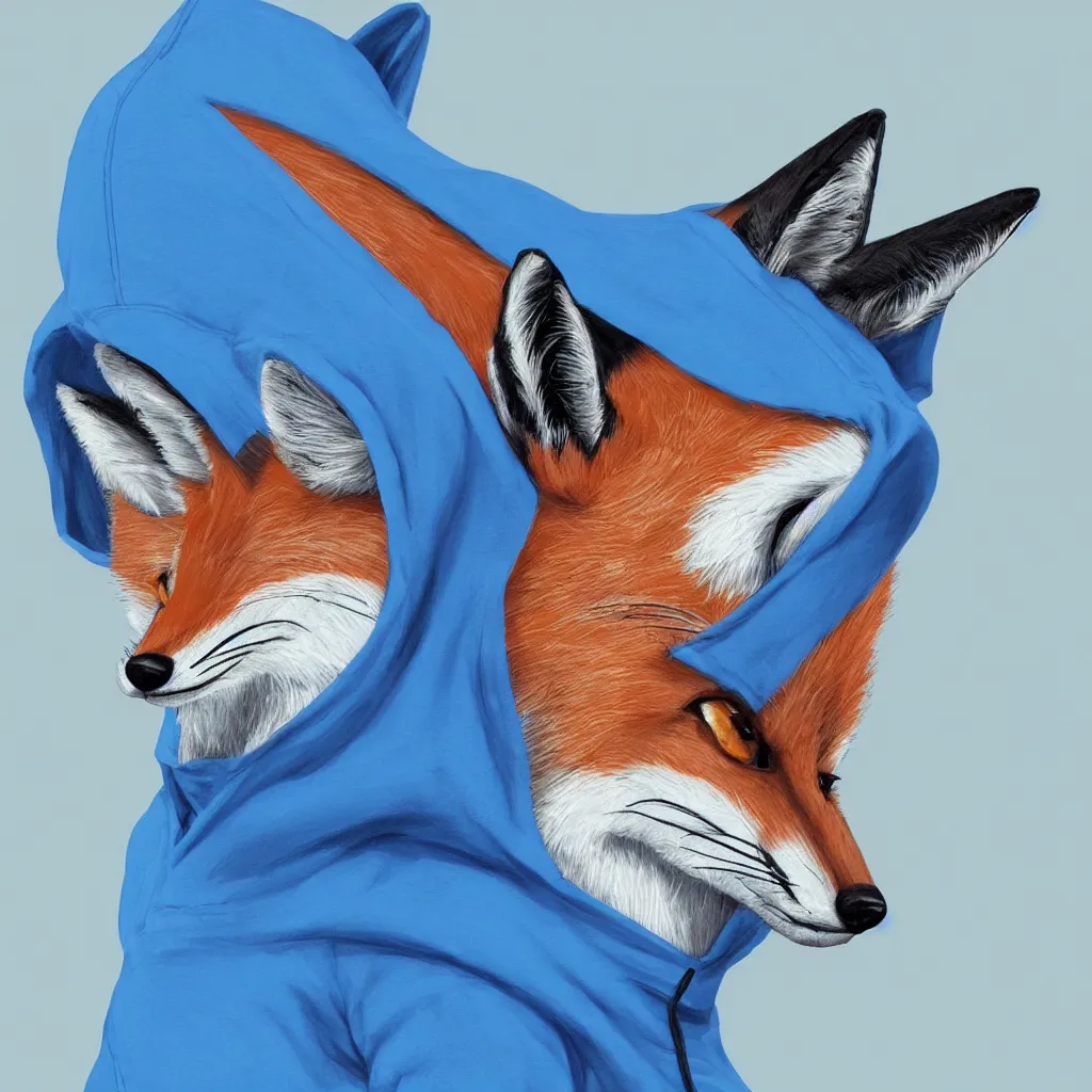 Image similar to a fox in a blue hoodie typing in a notebook, white background, concept art, anime style, digital art picture, highly detailed, artstation, detailed, award winning, colorful