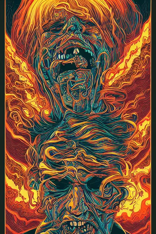 Prompt: twisting faces full of pain pleasure fear love joy and agony, by dan mumford