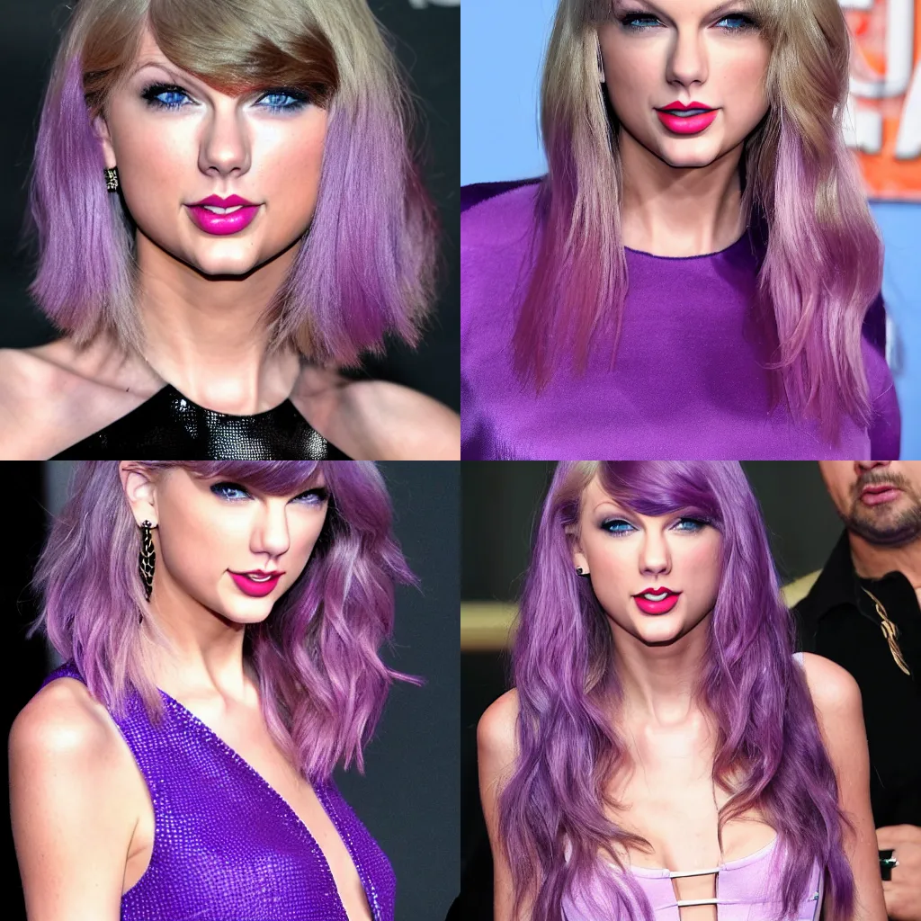 Prompt: Taylor Swift with purple hair