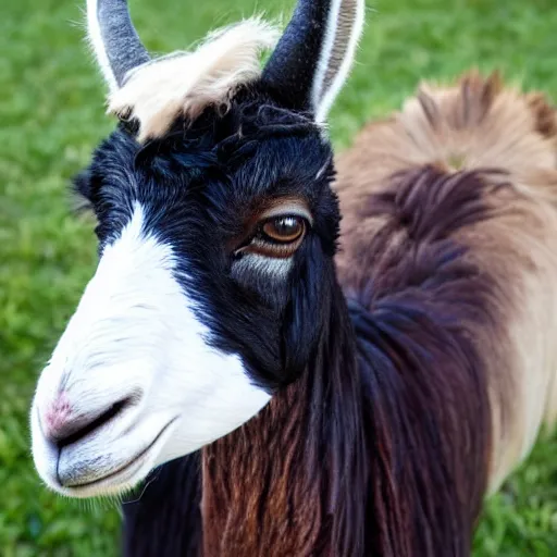 Image similar to a llama mixed with a fainting goat