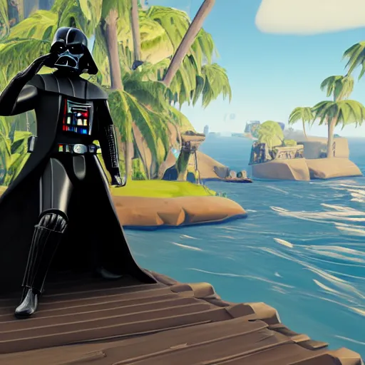 Prompt: darth vader carry athenas chest from sea of thieves game