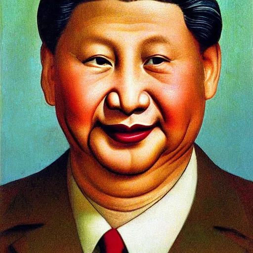 Prompt: Xi JinPing smiling portrait by Grant Wood.