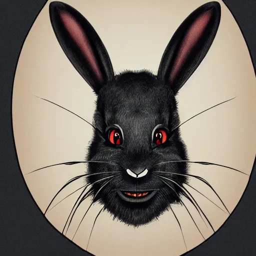 Image similar to A extremely highly detailed majestic hi-res beautiful, highly detailed head and shoulders portrait of a scary terrifying, horrifying, creepy evil black cartoon rabbit with scary big eyes, earing a shirt laughing in the style of Walt Disney