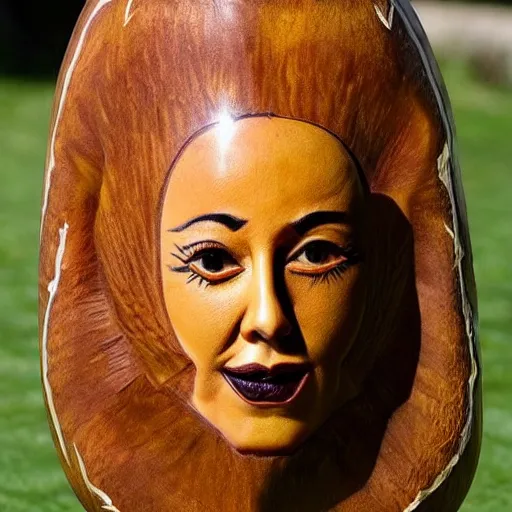 Image similar to a [ gourd ] carved shaped to look like ( amber heard face ) hybrid intercross