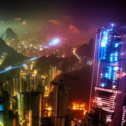 Prompt: rio de janeiro, cyberpunk, blade runner, cinematic