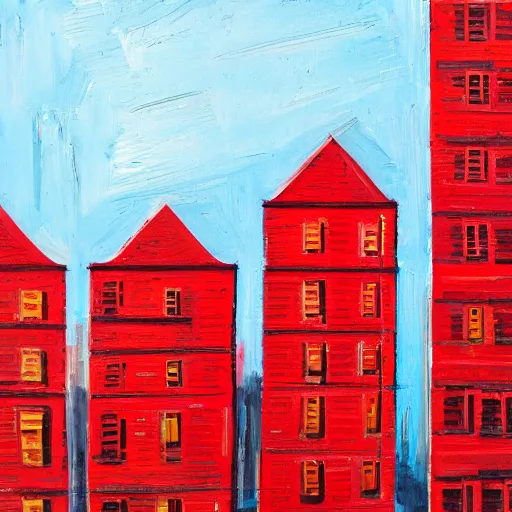 Image similar to urban landscape. red buildings, chimneys