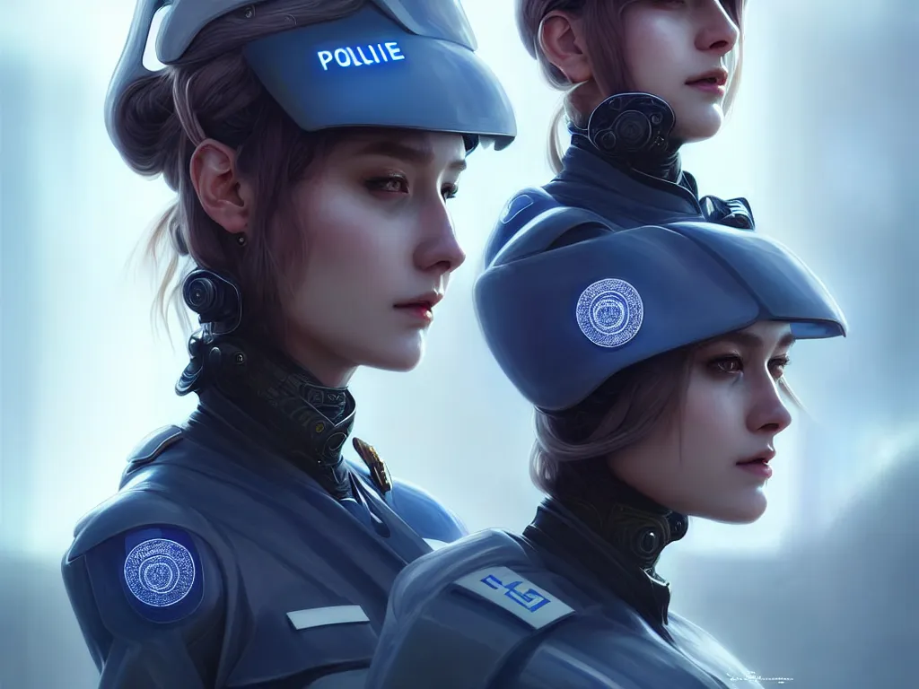 Prompt: portrait futuristic sweden police uniform female, at future neon light rooftop, ssci - fi and fantasy, intricate and very very beautiful and elegant, highly detailed, digital painting, artstation, concept art, smooth and sharp focus, illustration, art by tan zi and ayanamikodon and alphonse mucha and wlop