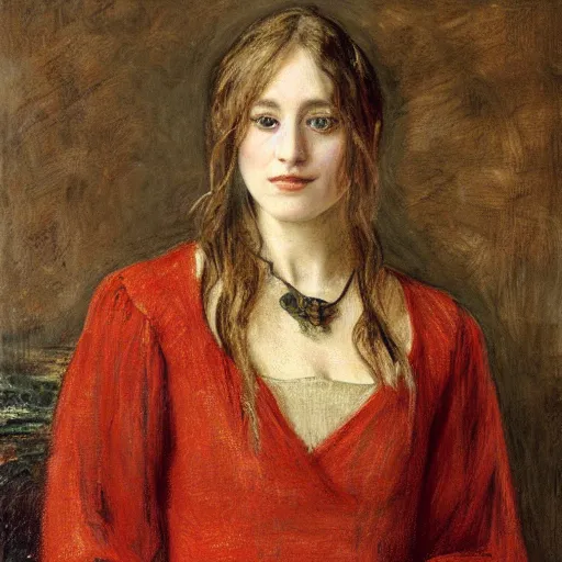 Image similar to a portrait of Saoirse Ronan painted by John Everett Millais