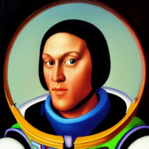 Prompt: a renaissance style portrait painting of Buzz Lightyear