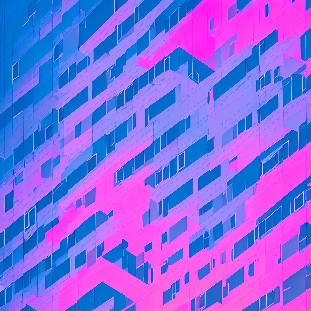 Image similar to photograph of intersecting windows of various colors at night, blue and pink accents, dream-like, hyper-realistic, visual contrast, trending on Unsplash, volumetric lighting
