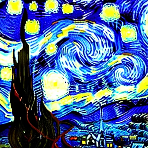 Prompt: starry night by van gogh in a bottle, by van gogh