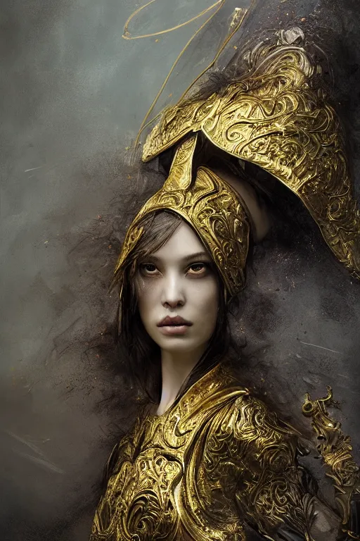 Prompt: portrait of a beautiful 20-year-old woman by Mario Testino, Dark Souls 3 themed, in style of Ruan Jia, insanely detailed and intricate, golden ratio, elegant, ornate, luxury, elite, matte painting, cinematic, cgsociety, James jean, Brian froud, ross tran, Laputa